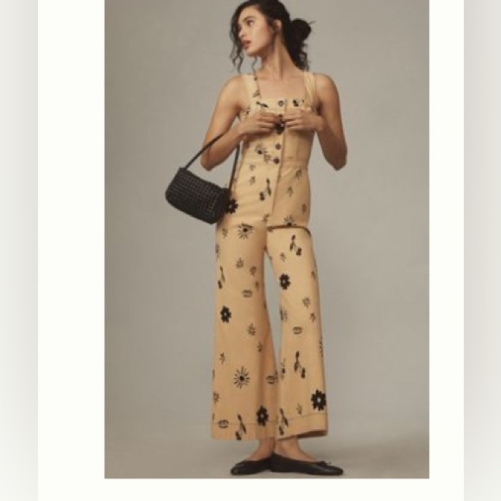 Anthropologie poolside Tan and Black Jumpsuit with Belted Waist